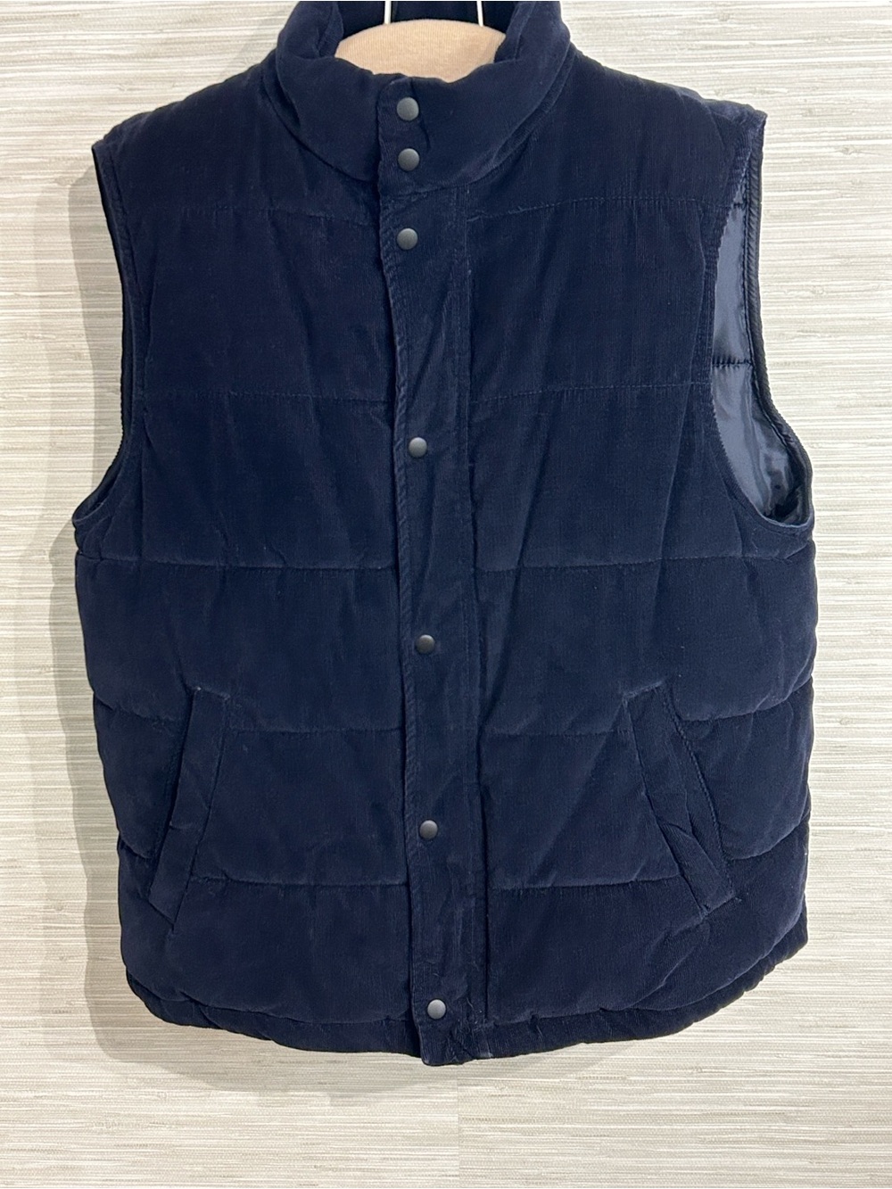 Banana Republic Factory Men's Large Navy Blue Corduroy Puffer Vest Quilted Zip